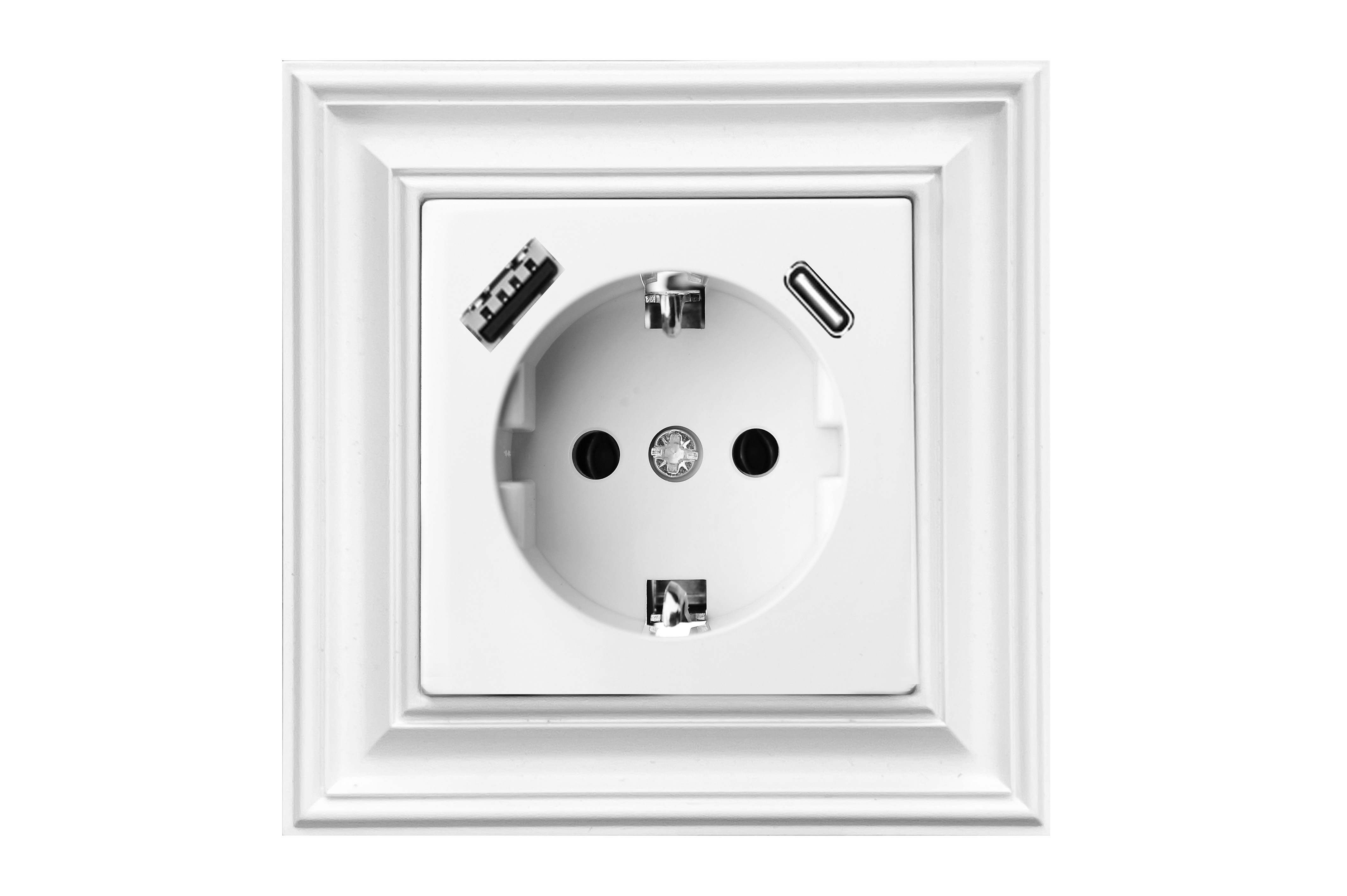 16A. 250V~ ﻿SCHUKO® ﻿ kištukinis lizdas su  išmaniu USB A+C krovikliu, be rėmelio. IUK-3-01.R/WWM