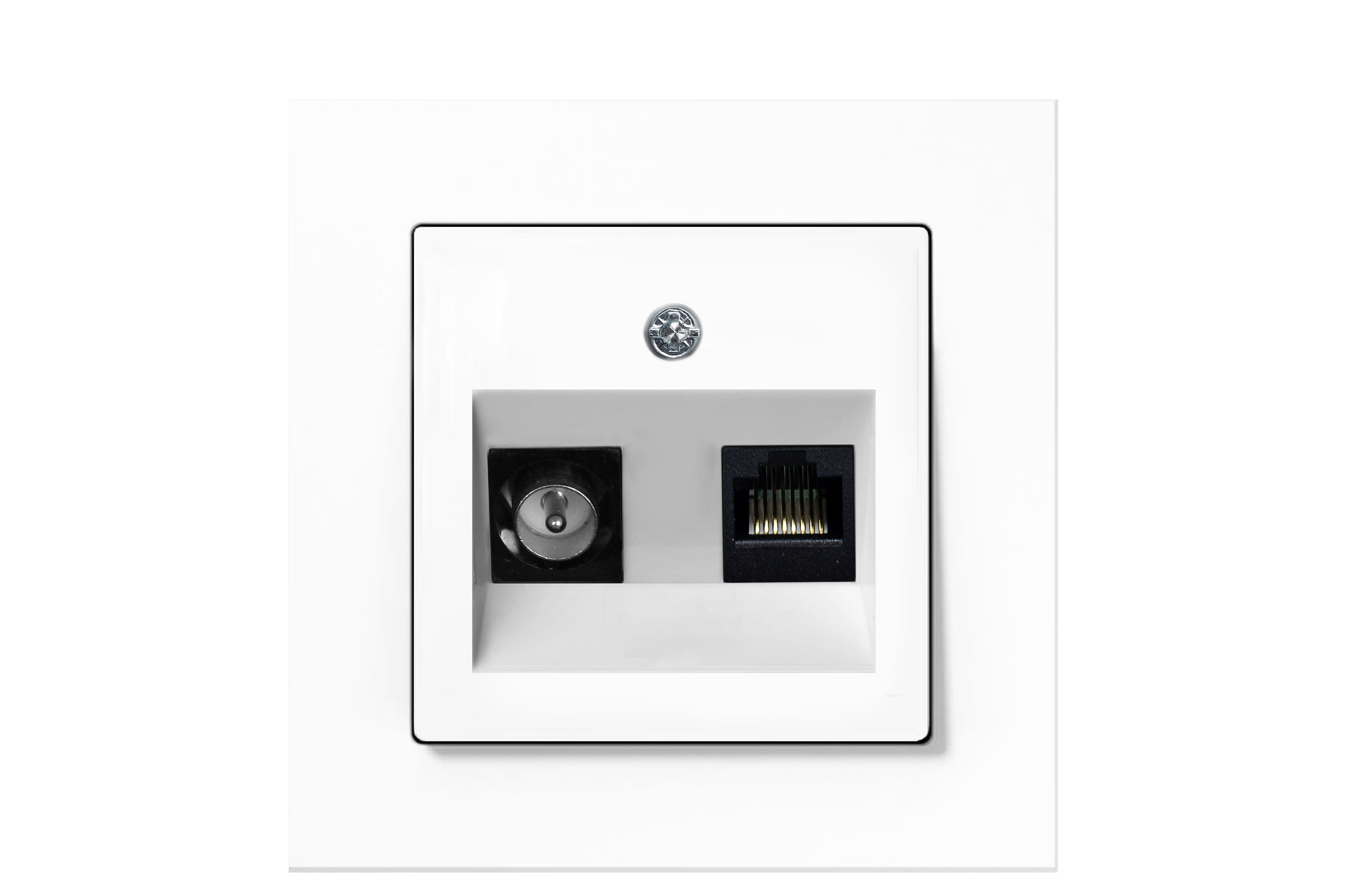 TV ir kompiuterio lizdas: TV antenos lizdas su "F type" jungtimi, ir kompiuterio R su J45 kat.6A.  ITVKL-1-01.WWM