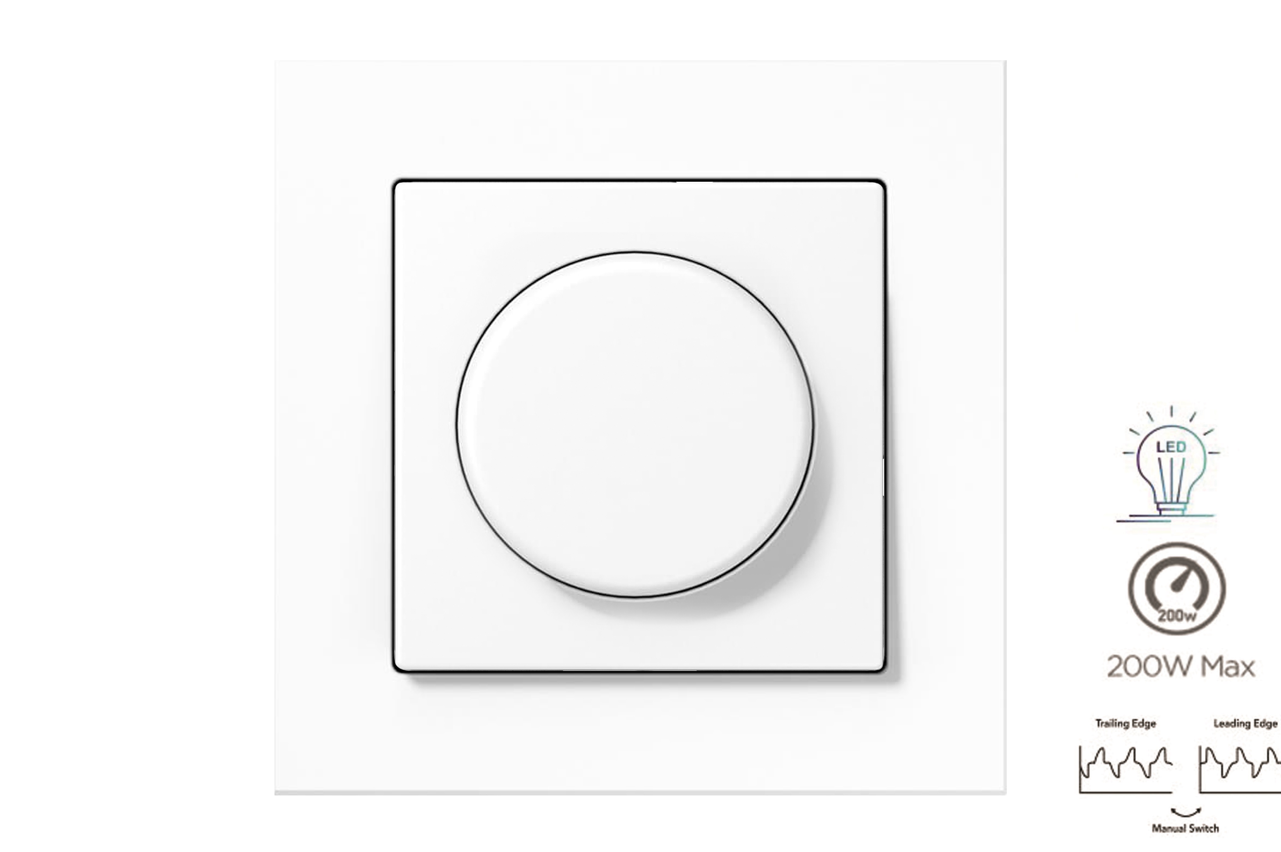 200W LED šviesos stiprumo reguliatorius, be rėmelio. ISR-008-01.WWM