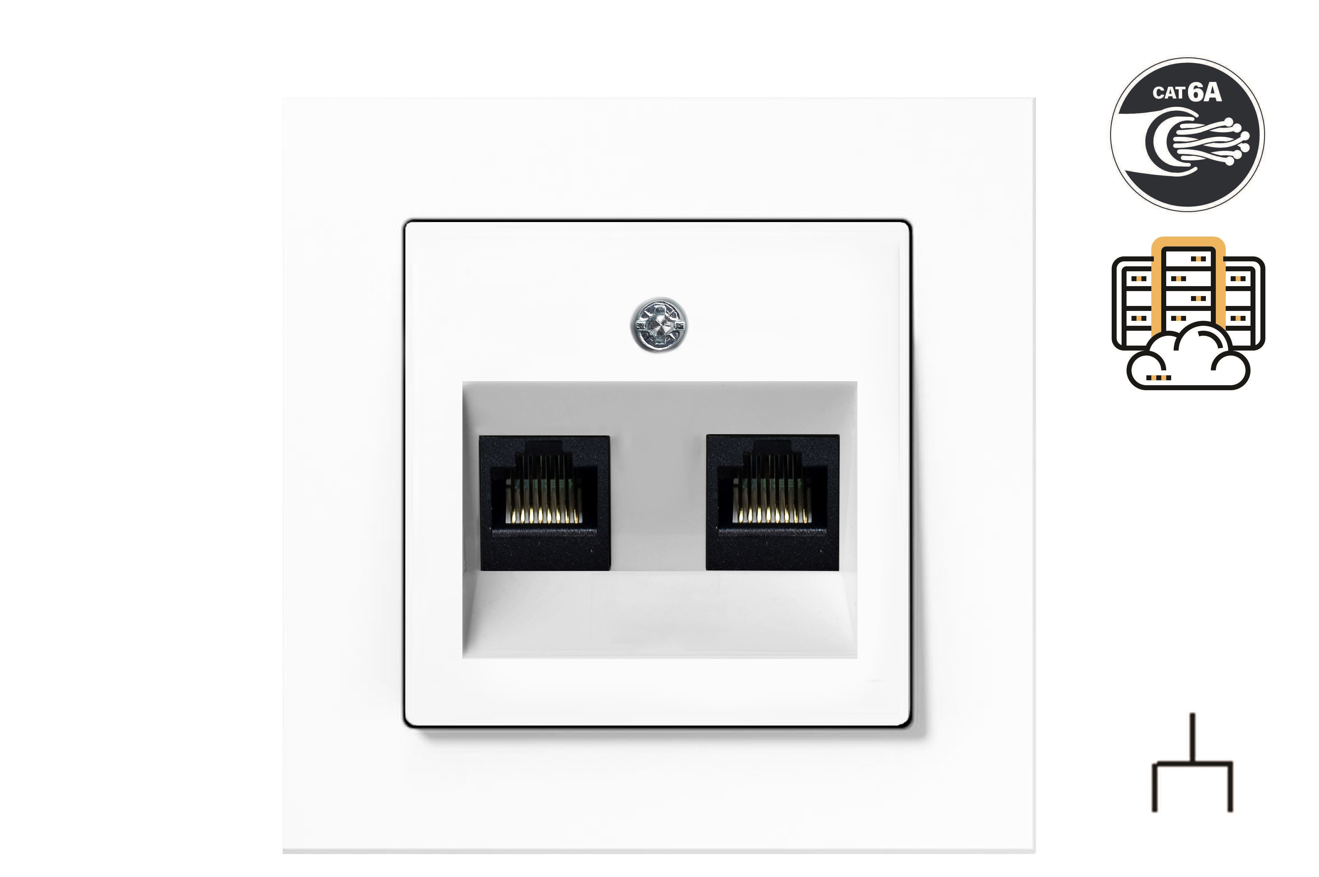 Kompiuterio lizdas, 2x RJ45. Cat 6A, be rėmelio. IKL-002-01.WWM