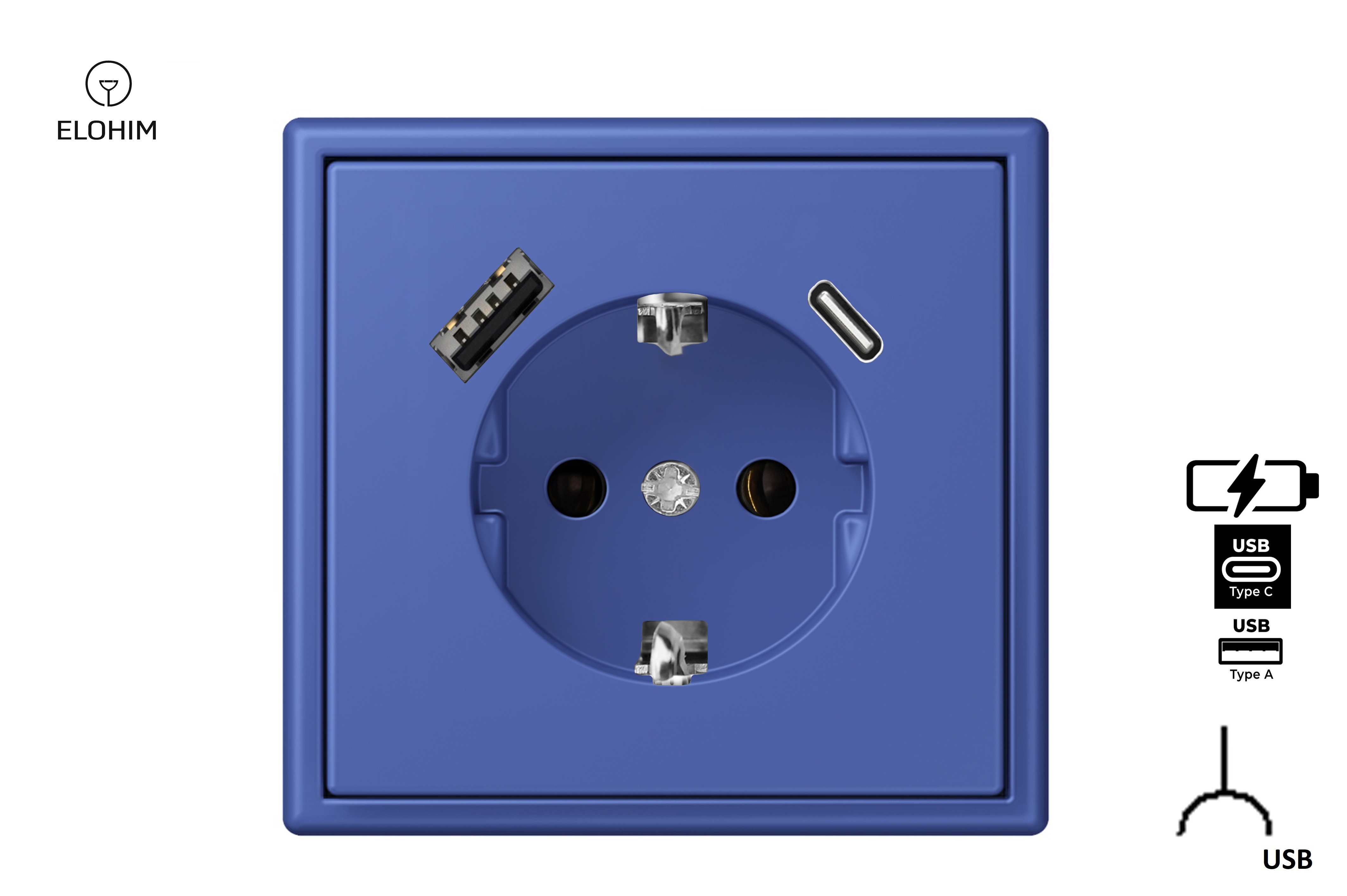 16A. 250V~ ﻿SCHUKO® ﻿ kištukinis lizdas su išmaniu USB A+C krovikliu, be rėmelio. IUK-3-01.M_BO