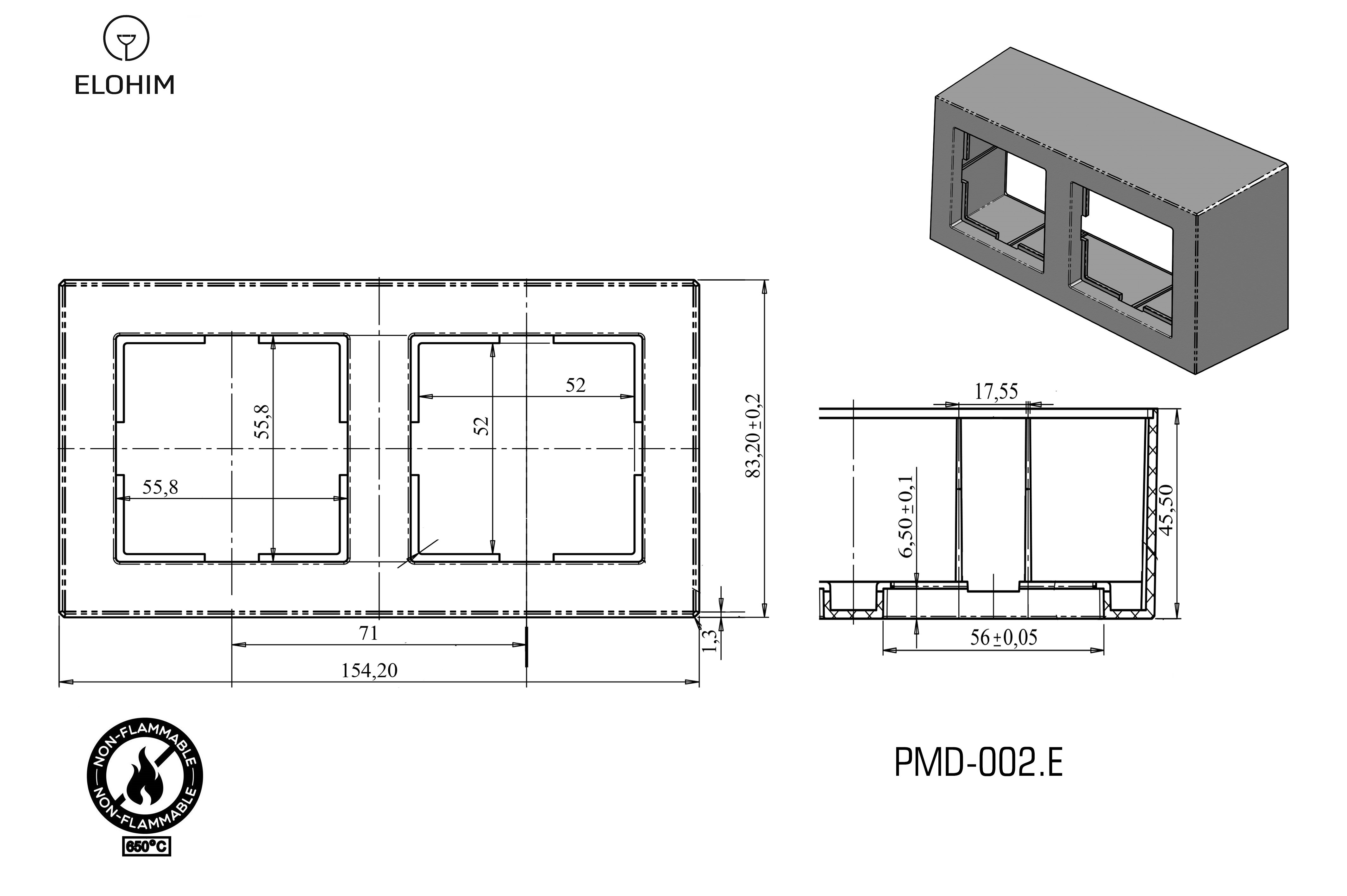 Rėmelis paviršiniam montavimui, CUBE, 2 vietų (154.20x83.20x45.50mm.nejungiamas). PMD-002.SWM